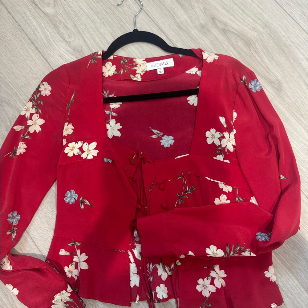 INTERMIX Red Floral Blouse